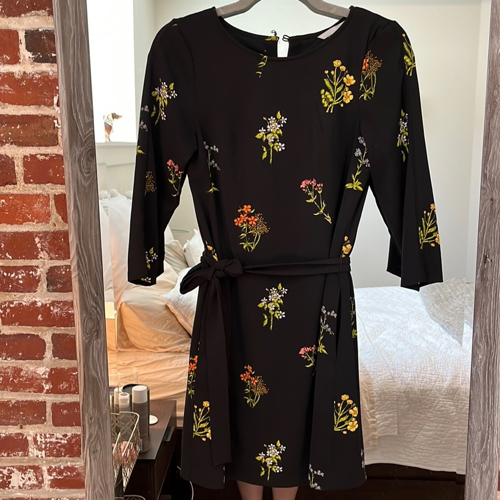 Black Floral Wild Flower H&M Dress with Pockets and Tie Waist